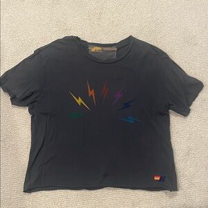 Aviator Nation Black Tee with Yellow and Orange Accents